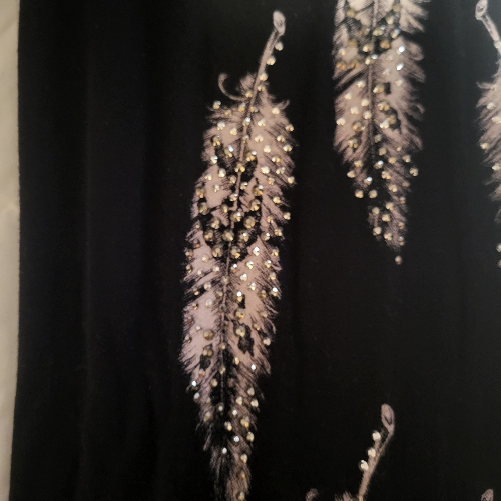 Black Leggings with Feather Sequin Designs On Sides. Vocal Brand